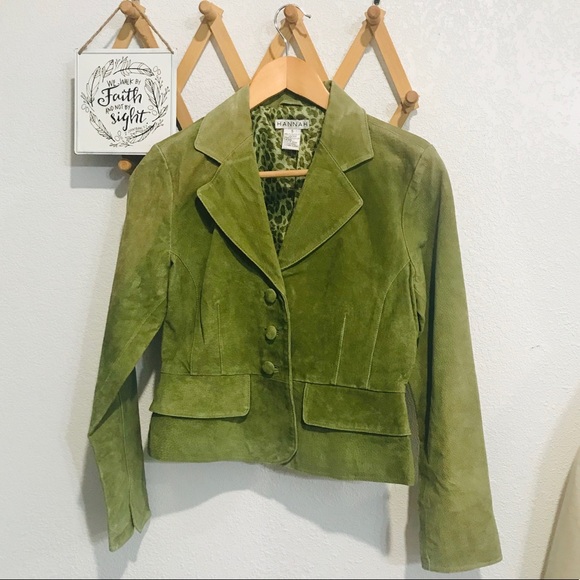 ⭐️🌟Hannah Green Leather Peplum Jacket Sz S - Picture 2 of 11